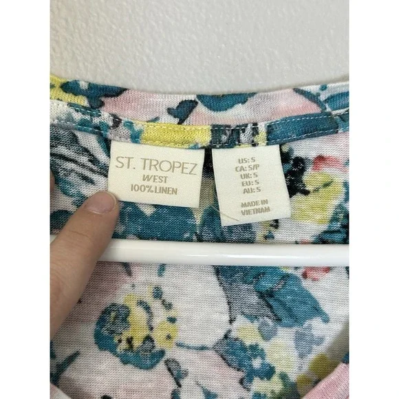 St. Tropez Floral 100% Linen Women's Tank Top Small. Breathable Travel Summer - Picture 3 of 5